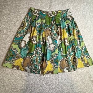 Sunny Leigh Green and Yellow Paisley A-Line Skirt
